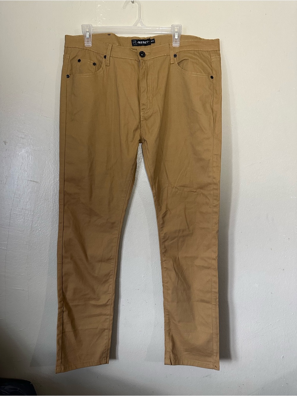 Men the reset label stretch twill Khaki brown straight leg pant W38xL32 Cotton